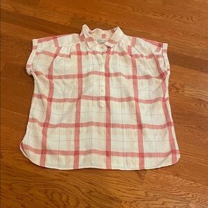 LOFT Pink and White Plaid Button-Down Shirt